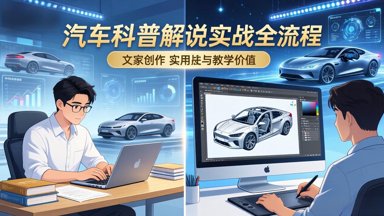 抖音汽车科普解说实战：文案+动画+画面处理+去水印全流程，打造专业汽车科普视频-海之城短剧项目