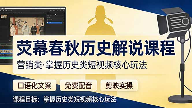 荧幕春秋历史(营销类）解说课程：口语化文案+免费配音+剪映实操，掌握历史类短视频核心玩法-海之城短剧项目