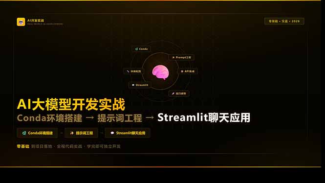 AI大模型开发实战：Conda环境搭建→提示词工程→Streamlit聊天应用，零基础到项目落地-海之城短剧项目