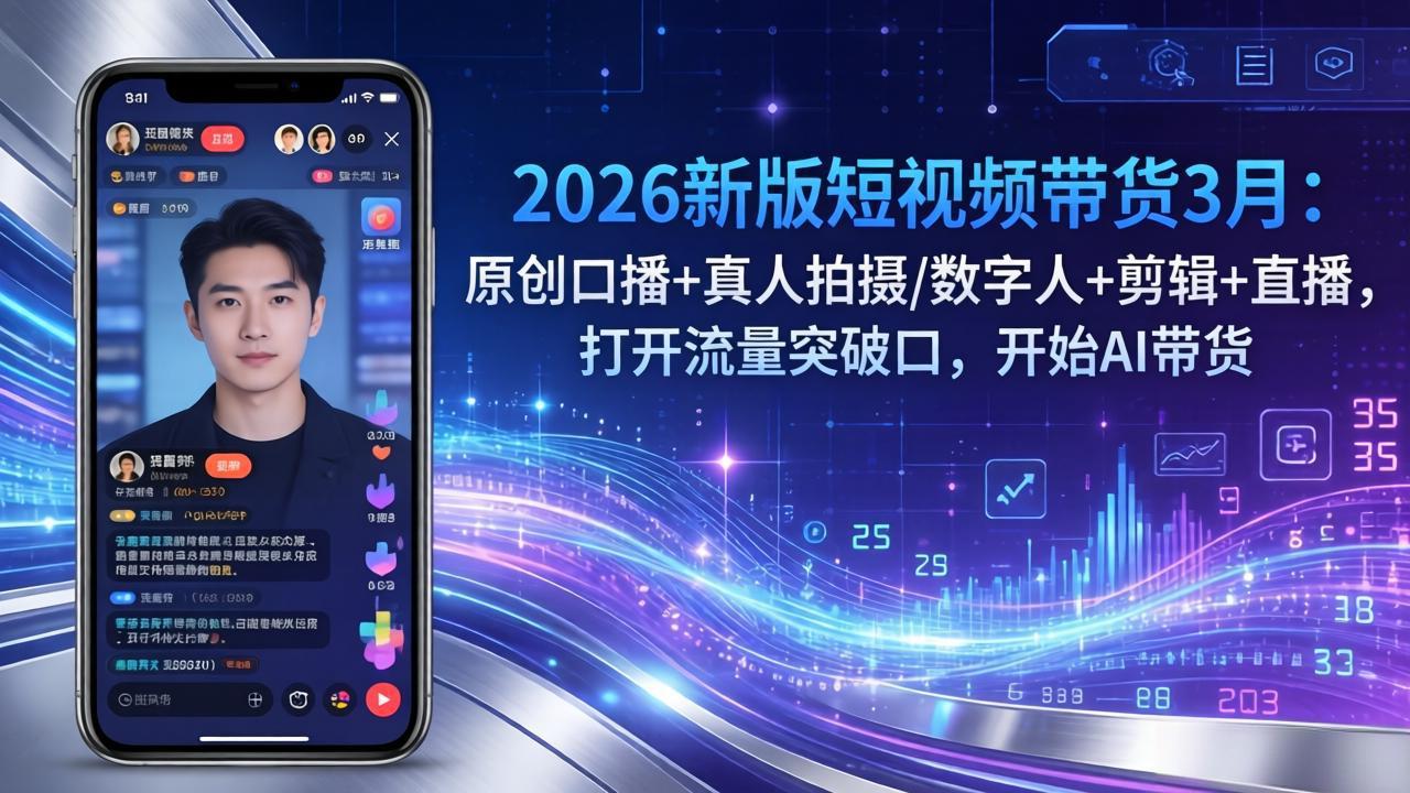 2026新版短视频带货3月：原创口播+真人拍摄/数字人+剪辑+直播，打开流量突破口，开始AI带货-海之城短剧项目