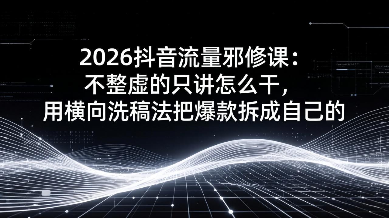 2026抖音流量邪修课：不整虚的只讲怎么干，用横向洗稿法把爆款拆成自己的-海之城短剧项目