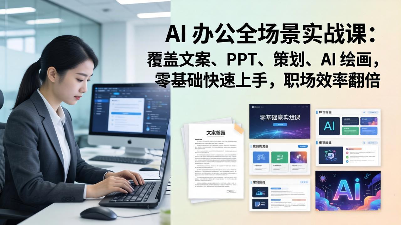 AI 办公全场景实战课：覆盖文案、PPT、策划、AI 绘画，零基础快速上手，职场效率翻倍-海之城短剧项目