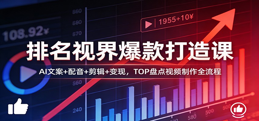 排名视界爆款打造课：AI文案+配音+剪辑+变现，TOP盘点视频制作全流程-海之城短剧项目