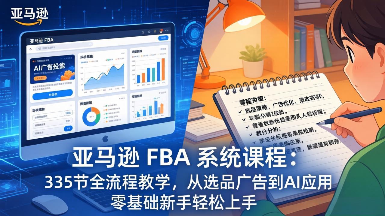 亚马逊 FBA 系统课程（更新26年3月）：335节全流程教学，从选品广告到AI应用，零基础新手轻...-海之城短剧项目