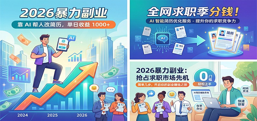2026暴力副业：靠AI帮人改简历，单日收益1000+，全网求职季分钱-海之城短剧项目