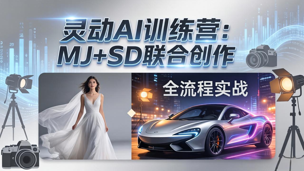 灵动AI训练营-3.0课程：MJ+SD联合创作，从婚纱大片到汽车广告，摄影后期全流程实战-海之城短剧项目