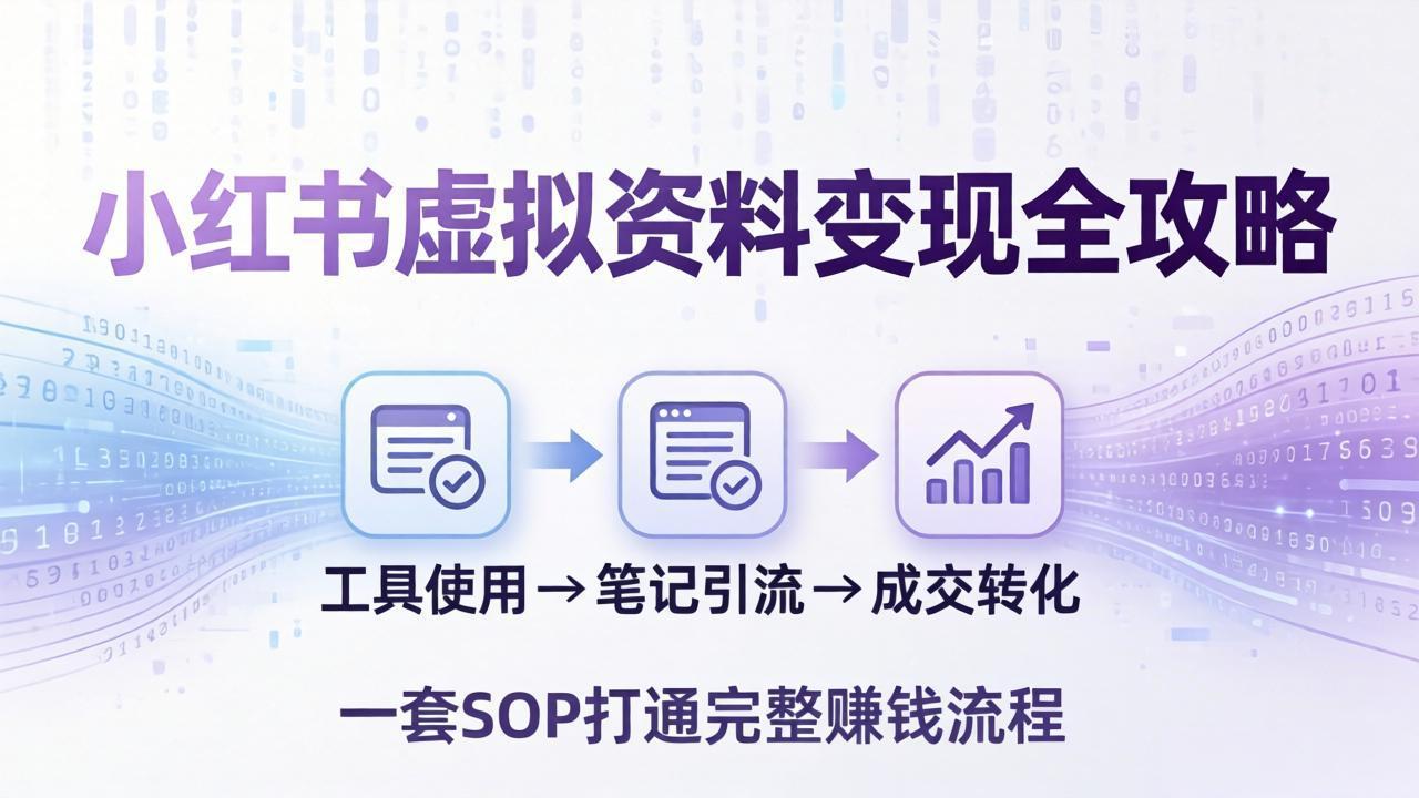 小红书虚拟资料变现全攻略：从工具使用到笔记引流成交，一套 SOP 打通完整赚钱流程-海之城短剧项目
