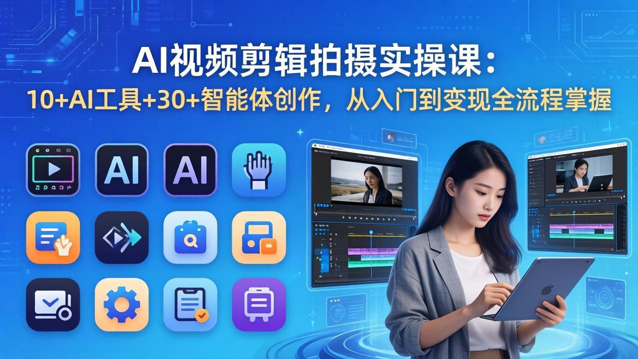 AI 视频剪辑拍摄实操课：10+AI工具+30+智能体创作，从入门到变现全流程掌握-海之城短剧项目