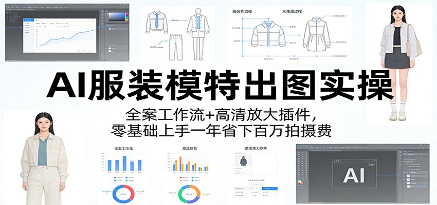 AI服装模特出图实操：全案工作流+ 高清放大插件，零基础上手一年省下百万拍摄费-海之城短剧项目