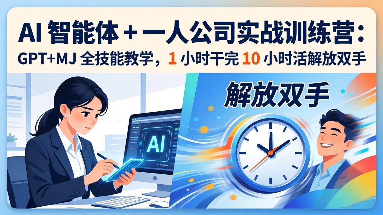 AI 智能体 + 一人公司实战训练营：GPT+MJ 全技能教学，1 小时干完 10 小时活解放双手-海之城短剧项目