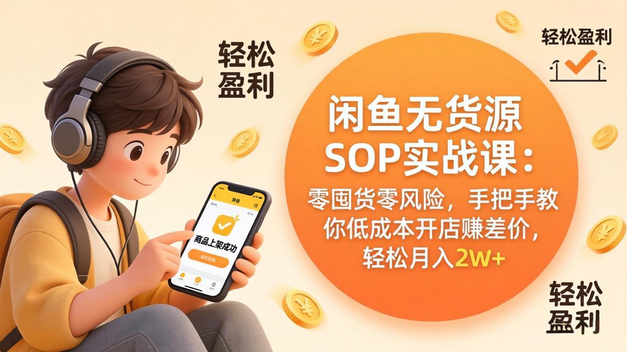 闲鱼无货源SOP实战课：零囤货零风险，手把手教你低成本开店赚差价，轻松月入2w+-海之城短剧项目