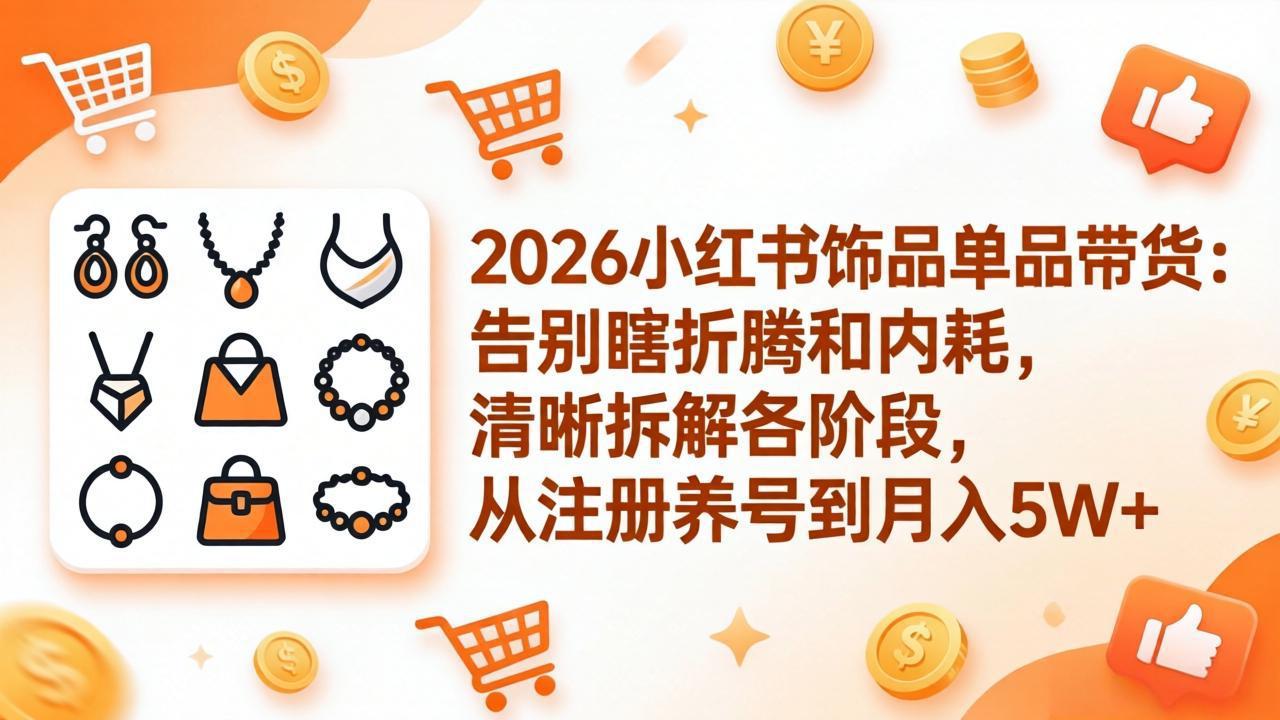 2026小红书饰品单品带货：告别瞎折腾和内耗，清晰拆解各阶段，从注册养号到月入5W+ - 中创网