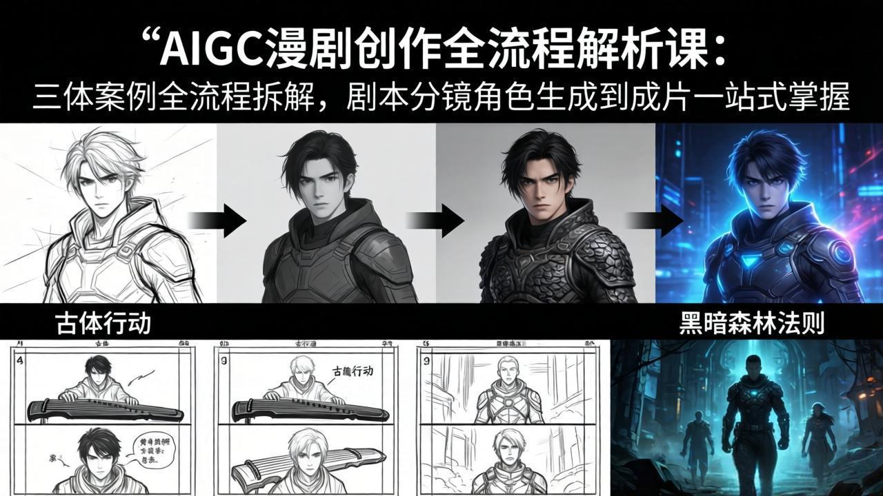AIGC漫剧创作全流程解析课：三体案例全流程拆解，剧本分镜角色生成到成片一站式掌握-海之城短剧项目