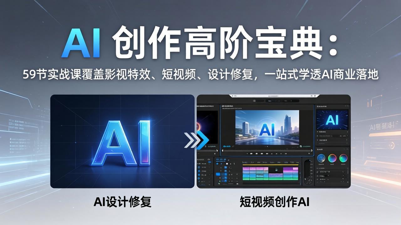 AI 创作高阶宝典：59节实战课覆盖影视特效、短视频、设计修复，一站式学透AI商业落地-海之城短剧项目