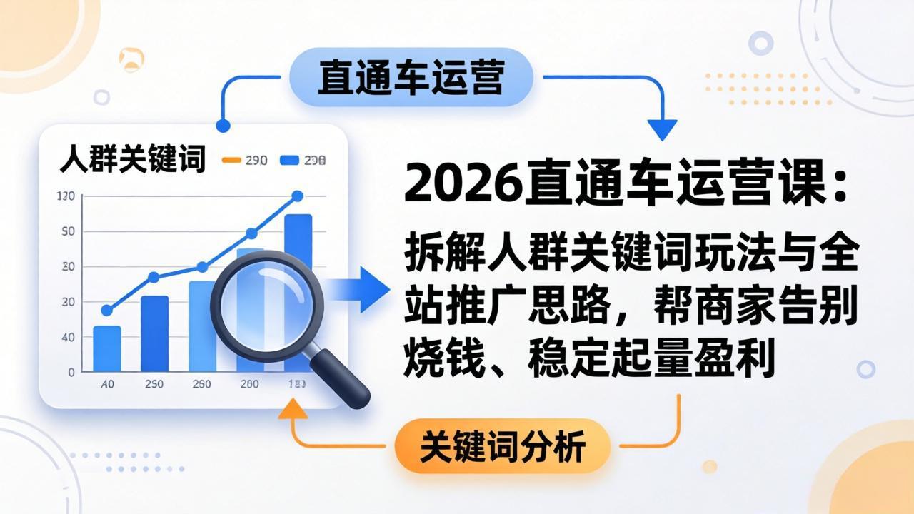 2026直通车运营课：拆解人群关键词玩法与全站推广思路，帮商家告别烧钱、稳定起量盈利-海之城短剧项目