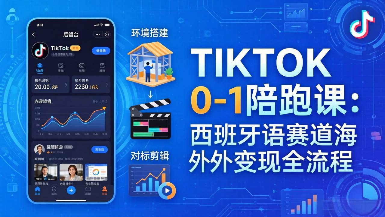 TIKTOK 0-1 陪跑课：从环境搭建到刷对标剪辑，西班牙语赛道海外变现全流程-海之城短剧项目