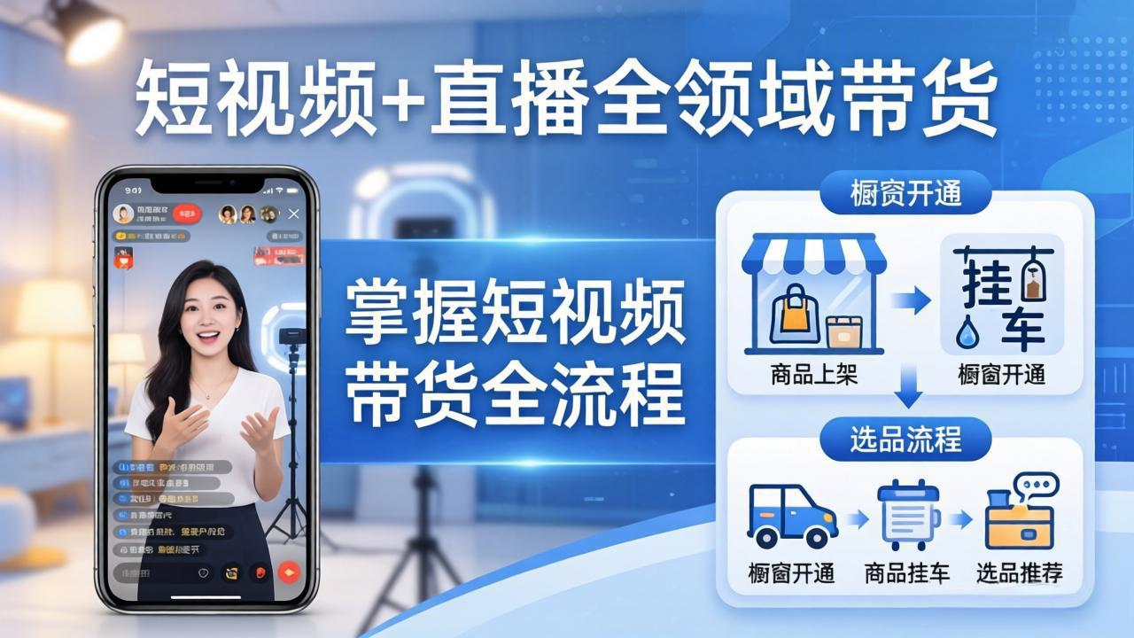 短视频+直播全领域带货-更新：掌握橱窗开通、挂车、选品、爆款文案改编等短视频带货全流程-海之城短剧项目