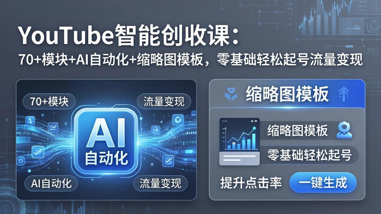 YouTube智能创收课：70+模块+AI自动化+缩略图模板，零基础轻松起号流量变现-海之城短剧项目