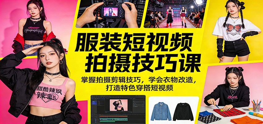 服装短视频拍摄技巧课：掌握拍摄剪辑技巧，学会衣物改造，打造特色穿搭短视频-海之城短剧项目