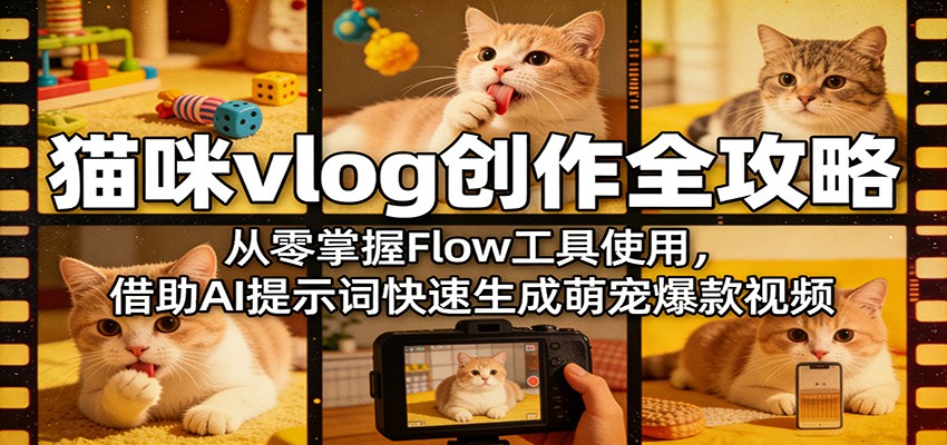 猫咪vlog创作全攻略：从零掌握Flow工具使用，借助AI提示词快速生成萌宠爆款视频-海之城短剧项目