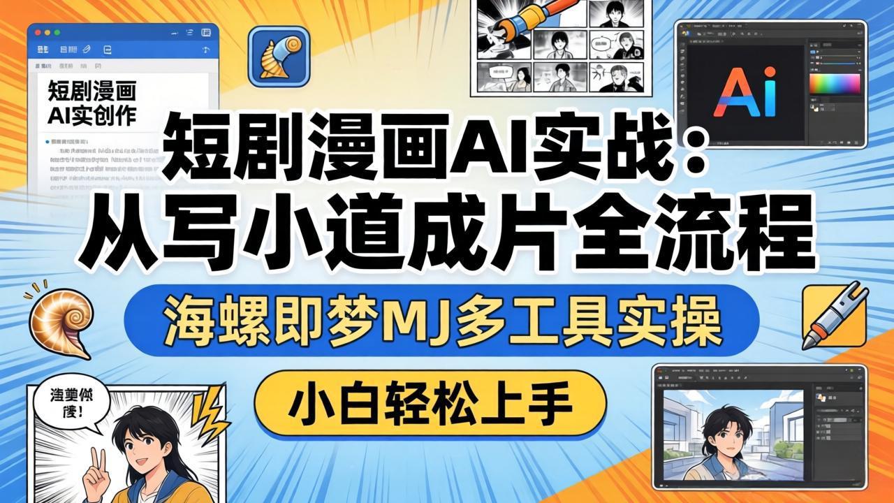短剧漫画AI实战：从写小说到成片全流程，海螺即梦MJ多工具实操，小白轻松上手-海之城短剧项目