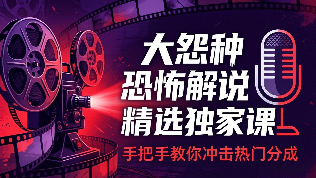 大怨种恐怖解说精选独家课：电影下载+文案配音+片头封面，手把手教你冲击热门分成-海之城短剧项目