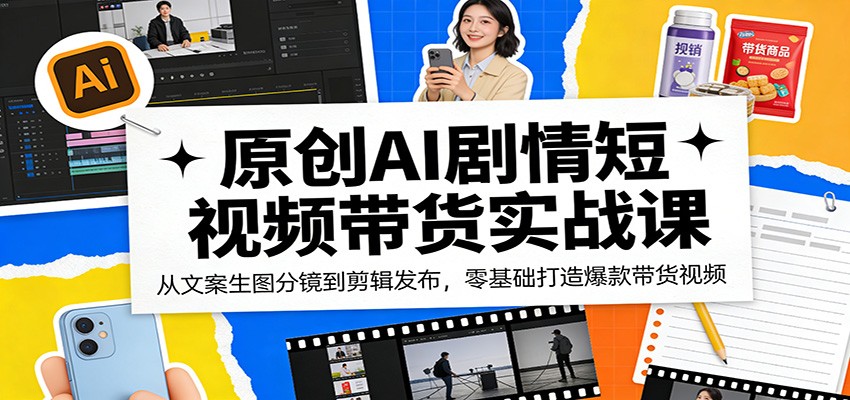 原创AI剧情短视频带货实战课：从文案生图分镜到剪辑发布，零基础打造爆款带货视频-海之城短剧项目