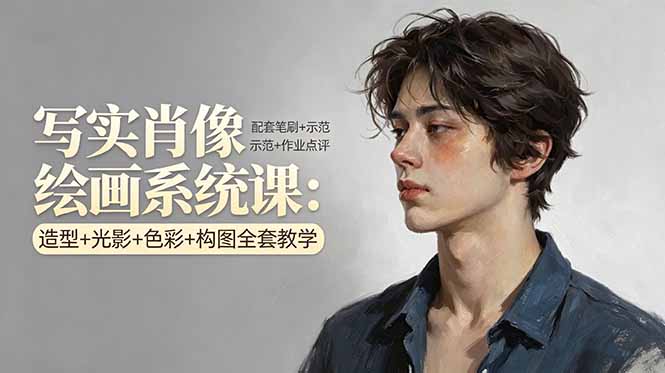 写实肖像绘画系统课：造型+光影+色彩+构图全套教学，配套笔刷+示范+作业点评-海之城短剧项目