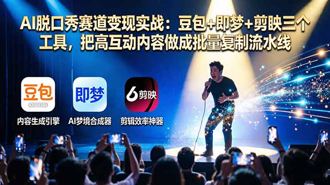 AI脱口秀赛道变现实战：豆包+即梦+剪映三个工具，把高互动内容做成批量复制流水线-海之城短剧项目