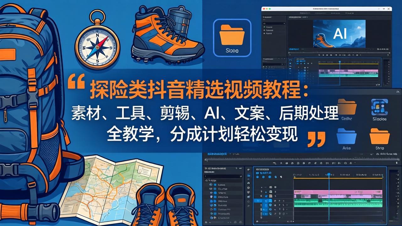 探险类抖音精选视频教程：素材、工具、剪辑、AI、文案、后期处理全教学，分成计划轻松变现-海之城短剧项目