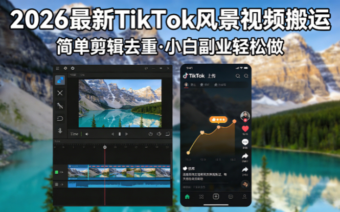 2026最新TikTok风景视频搬运简单剪辑去重小白副业月入 8000-海之城短剧项目