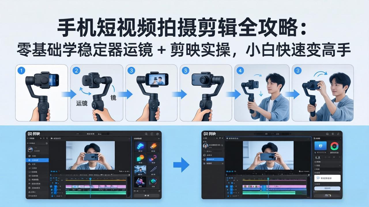 手机短视频拍摄剪辑全攻略：零基础学稳定器运镜 + 剪映实操，小白快速变高手-海之城短剧项目