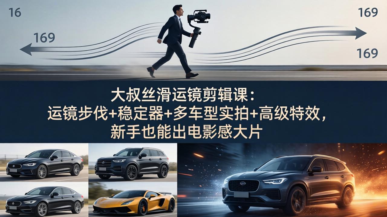 大叔丝滑运镜剪辑课：运镜步伐+稳定器+多车型实拍+高级特效，新手也能出电影感大片-海之城短剧项目