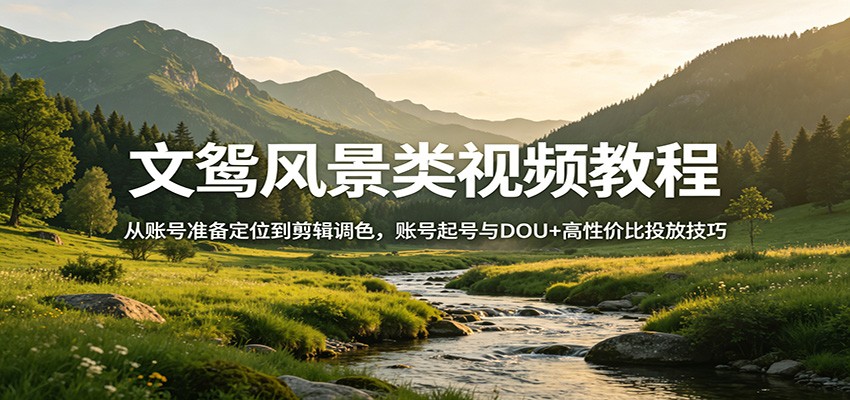 文鸳风景类视频教程：从账号准备定位到剪辑调色，账号起号与DOU+高性价比投放技巧-海之城短剧项目