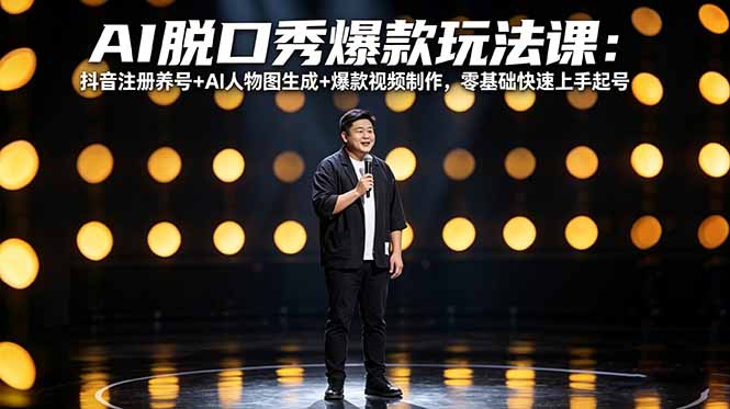 AI脱口秀爆款玩法课：抖音注册养号+AI人物图生成+爆款视频制作，零基础快速上手起号-海之城短剧项目