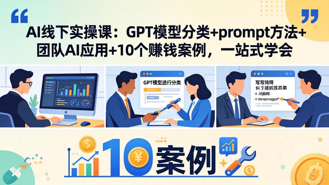AI线下实操课：GPT模型分类+prompt方法+团队AI应用+10个赚钱案例，一站式学会-海之城短剧项目