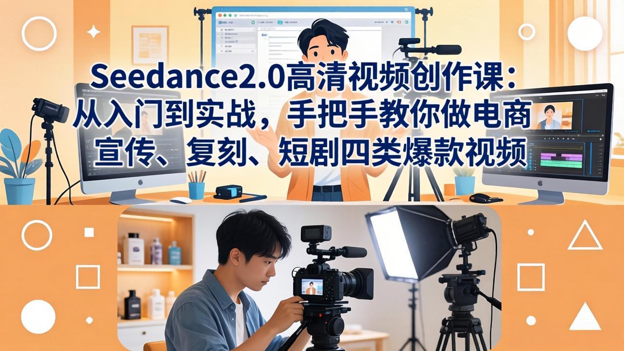 Seedance2.0高清视频创作课：从入门到实战，手把手教你做电商、宣传、复刻、短剧四类爆款视频-海之城短剧项目