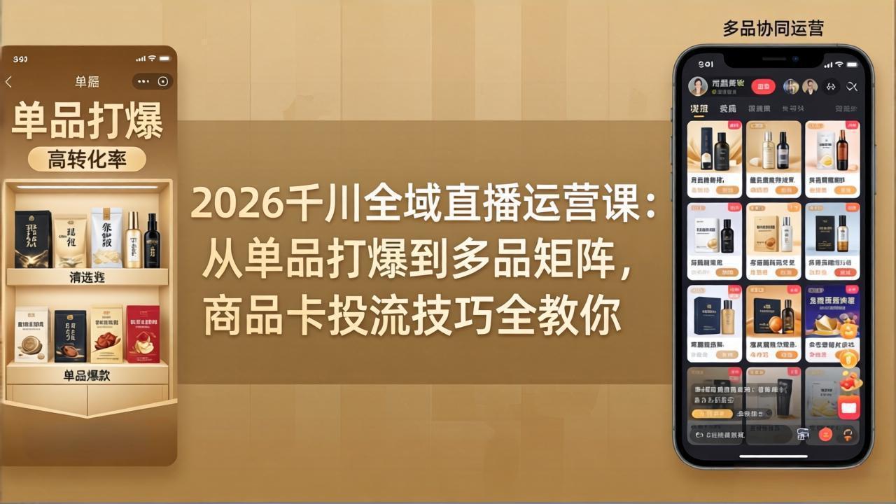 2026千川全域直播运营课：从单品打爆到多品矩阵，商品卡投流技巧全教你-海之城短剧项目