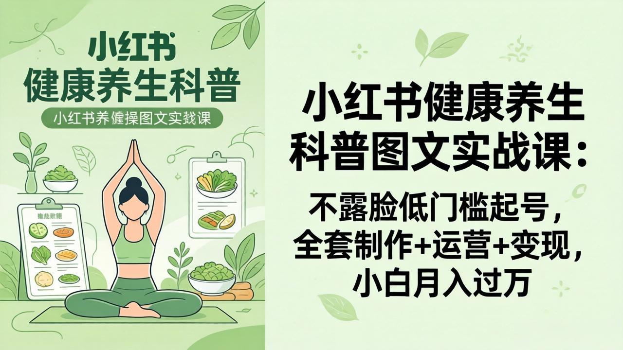 2026小红书健康养生科普图文实战课：不露脸低门槛起号，全套制作+运营+变现，小白月入过万-海之城短剧项目