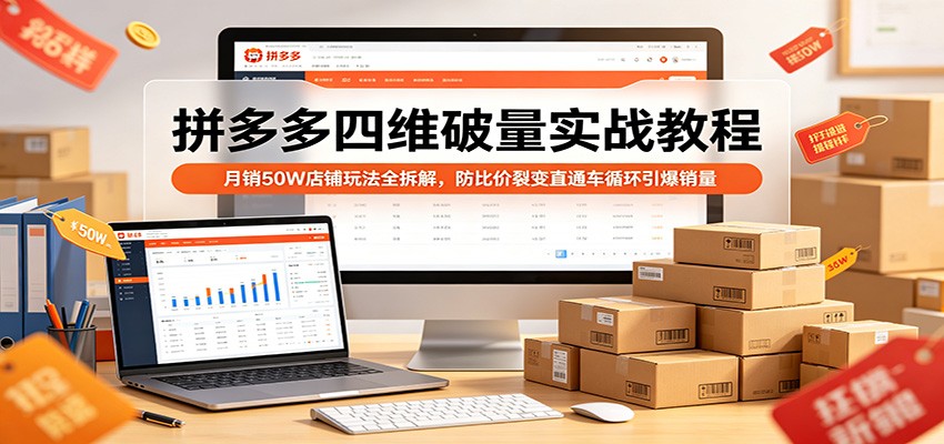 拼多多四维破量实战教程：月销50W店铺玩法全拆解，防比价裂变直通车循环引爆销量-海之城短剧项目
