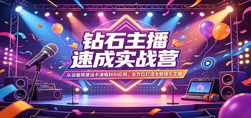 钻石主播速成实战营：从设备搭建话术演唱到AI应用，全方位打造全能娱乐主播-海之城短剧项目