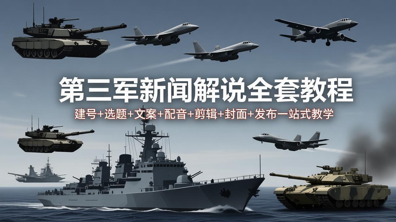 第三军迷新闻解说全套教程：建号+选题+文案+配音+剪辑+封面+发布一站式教学-海之城短剧项目