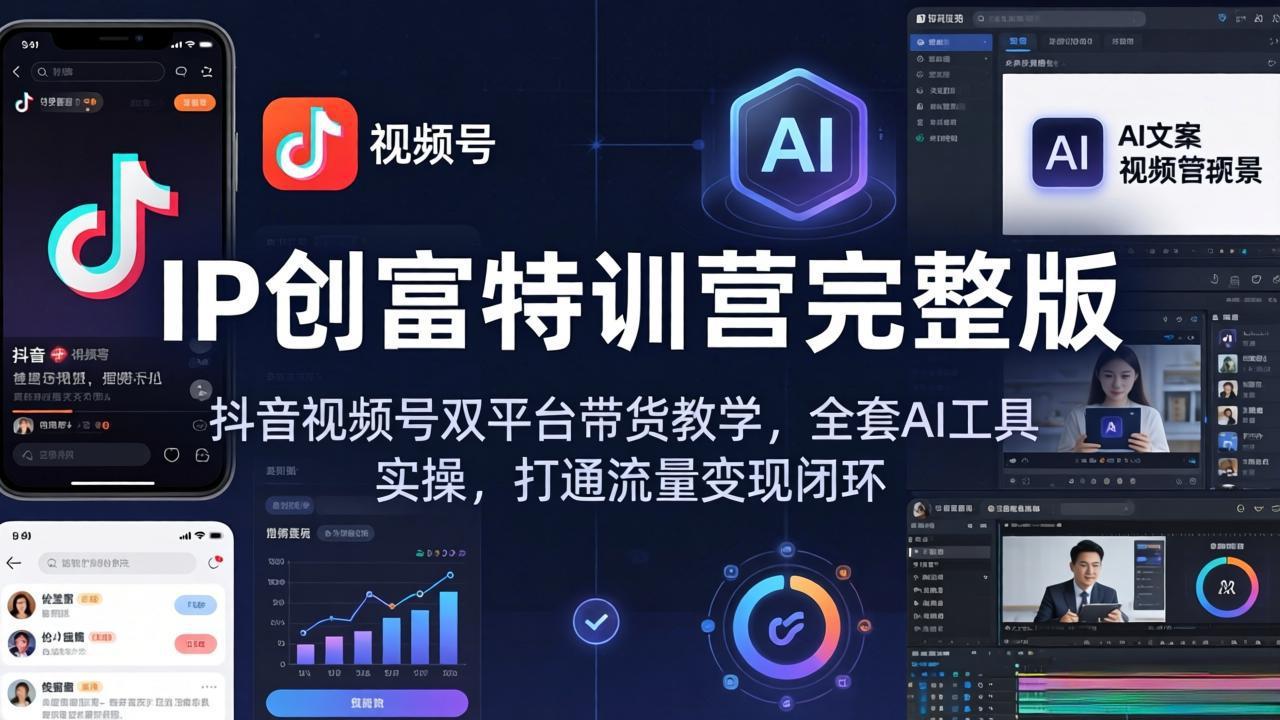 IP创富特训营完整版：抖音视频号双平台带货教学，全套AI工具实操，打通流量变现闭环-海之城短剧项目