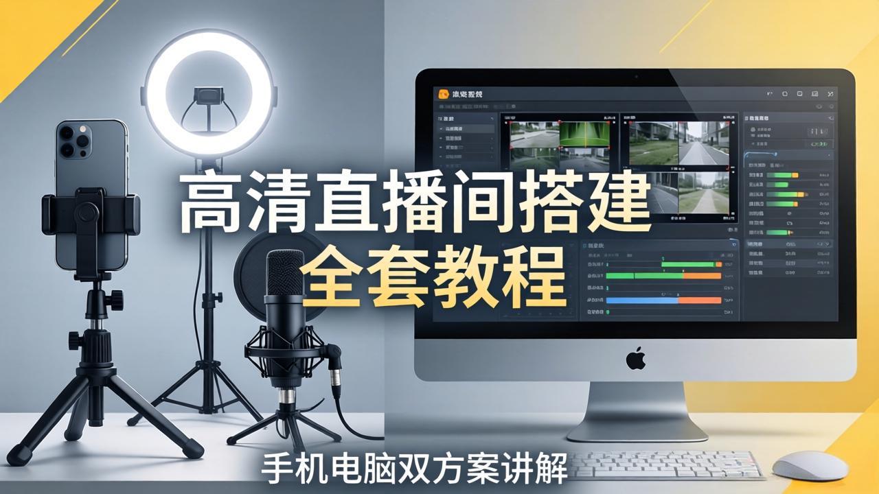 高清直播间搭建全套教程，手机电脑双方案讲解，设备选型调试多机位实操教学-海之城短剧项目