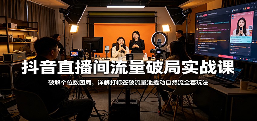 抖音直播间流量破局实战课：破解个位数困局，详解打标签破流量池撬动自然流全套玩法-海之城短剧项目