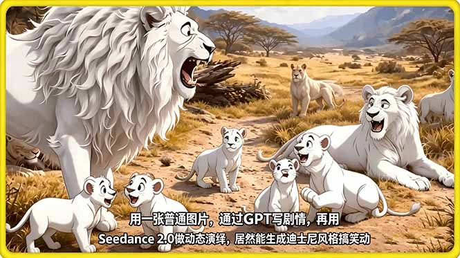 用一张普通图片，通过GPT写剧情，再用Seedance 2.0做动态演绎，居然能生成迪士尼风格搞笑动画-海之城短剧项目