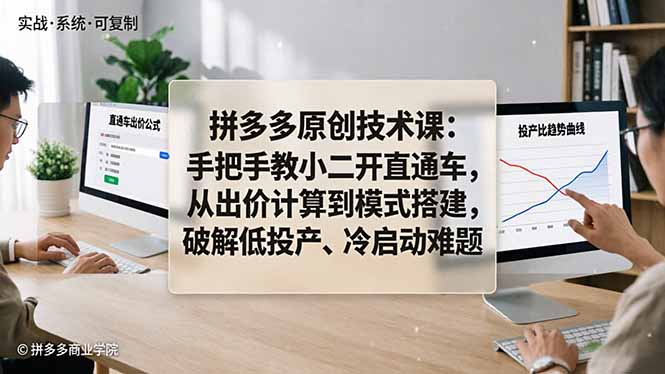 拼多多原创技术课：手把手教小二开直通车，从出价计算到模式搭建，破解低投产、冷启动难题-海之城短剧项目
