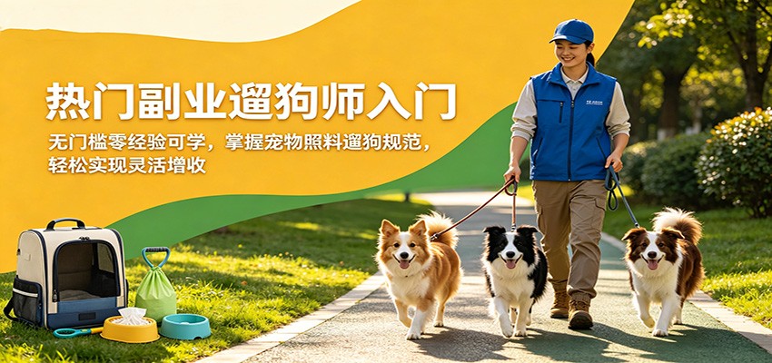 热门副业遛狗师入门，无门槛零经验可学，掌握宠物照料遛狗规范，轻松实现灵活增收-海之城短剧项目