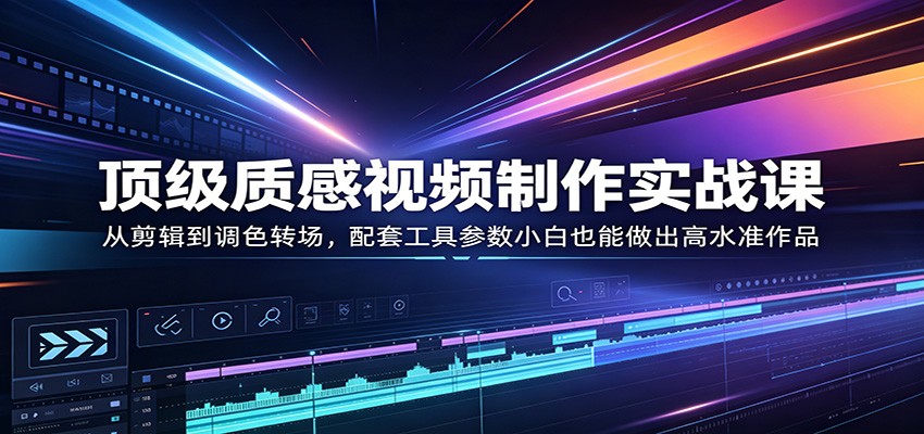 顶级质感视频制作实战课：从剪辑到调色转场，配套工具参数小白也能做出高水准作品-海之城短剧项目