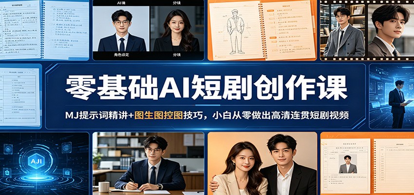 零基础AI短剧创作课：MJ提示词精讲+图生图控图技巧，小白从零做出高清连贯短剧视频-海之城短剧项目